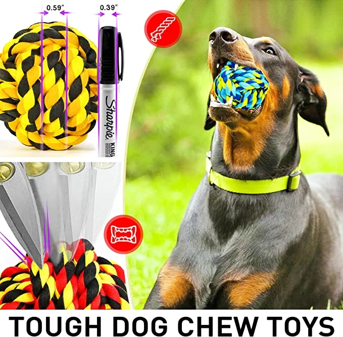 Aggressive Dog Teeth Cleaning Different Size Cotton Rope Training Ball Chewy Dog Toy