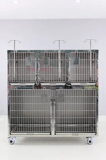 Clinic Veterinary Heavy Duty Stainless Steel Vet Cat Cage Kennel with Wheels