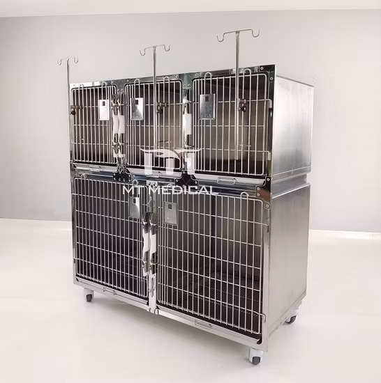Clinic Veterinary Heavy Duty Stainless Steel Vet Cat Cage Kennel with Wheels