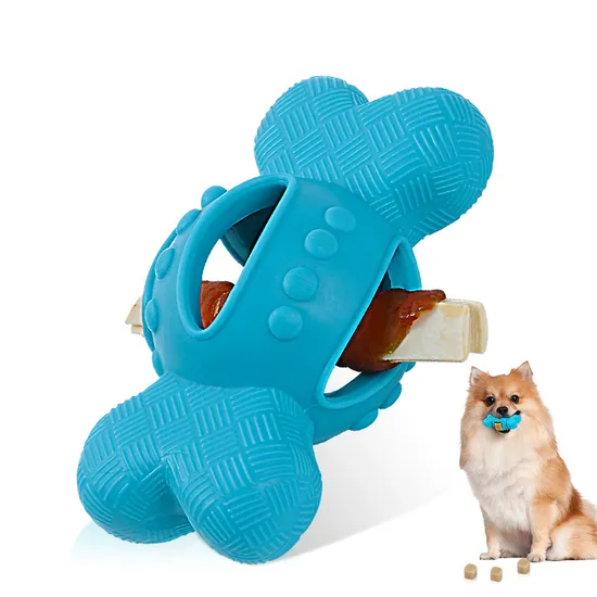 Resistant Pet Teeth Grinding and Biting Rubber Bones Shaped Dog Treat Dispenser Chew Toy 