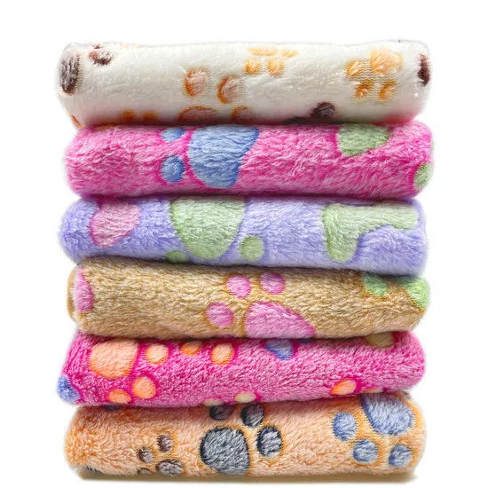 Xinlan Cozy Paw Print Pet Blanket All Year Use Fluffy Coral Fleece Dog Cat Bed Non Slip Warm Mat Durable Design 