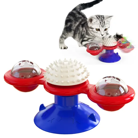 Turn Windmill Turntable Spinning TPR Windmill Pet Cat Interactive Feeding Puzzle Toys 
